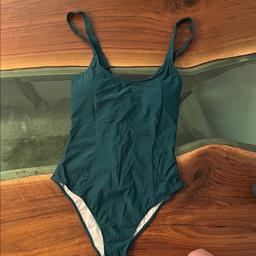 Scoop-Neck One-Piece Swimsuit in Deep Teal